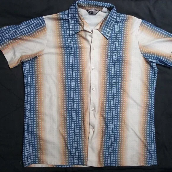 Vintage Sears Sportswear Geometric Op Art Polyester Disco Shirt